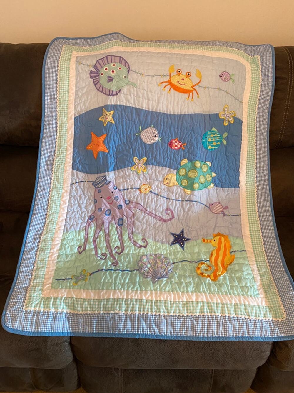 Vintage Kids Line Ocean Sea Life Baby Quilt Nursery